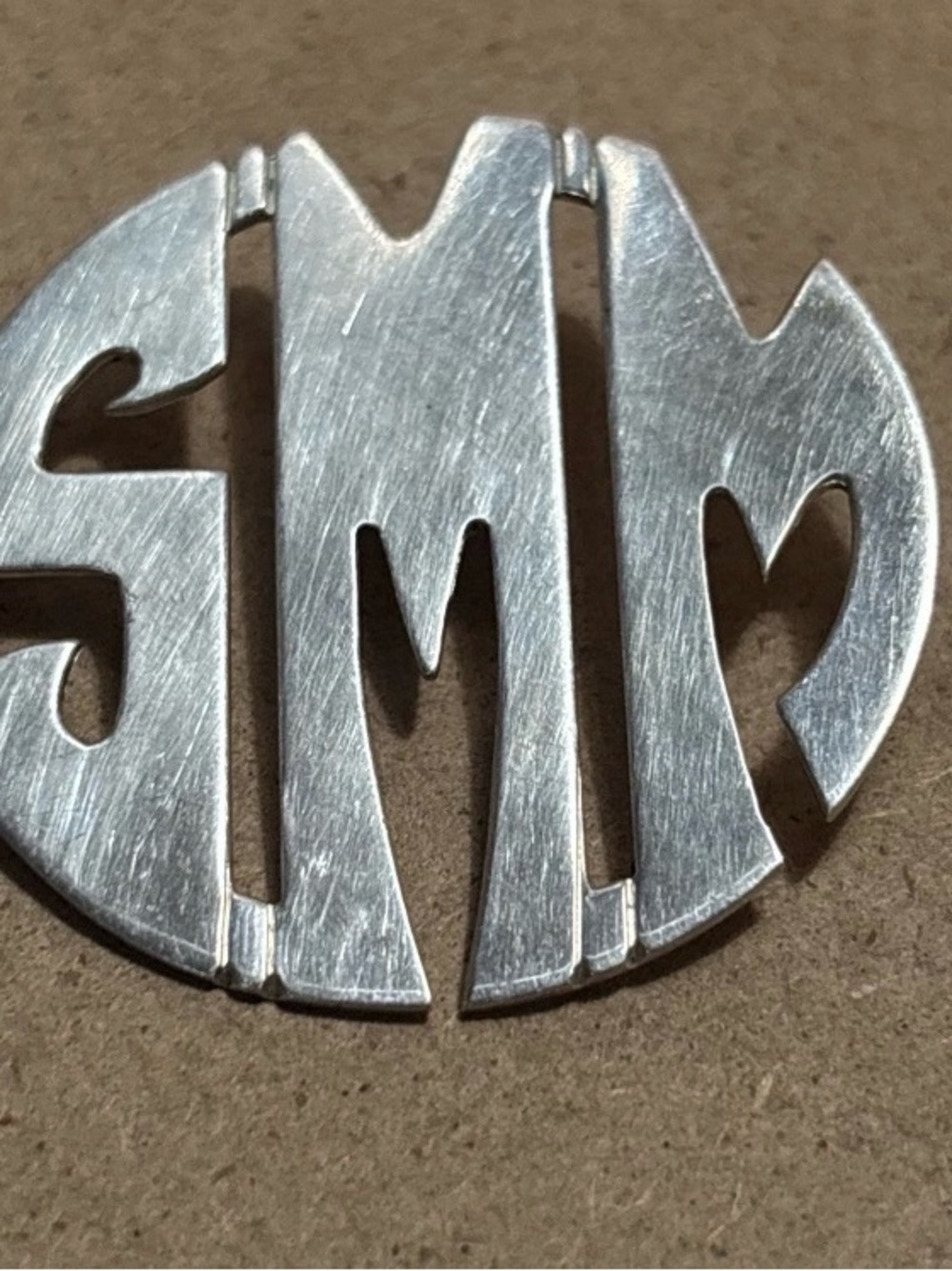 Vintage 1977 Leonore Doskow  Sterling Silver Round Initials SMM Necklace Pendant
